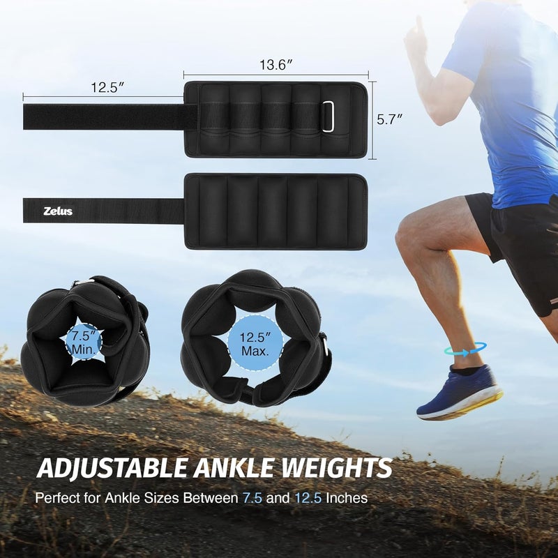 ZELUS 1 Pair Adjustable Ankle Weights, 2 4 6 8 10 lb Modularized Leg Weight Straps for Women Men, Weighted Ankle Weight Set with Removable Sandbags, 1-5 lb per Ankle Strap for Gym Yoga Jogging Walking - Image 2